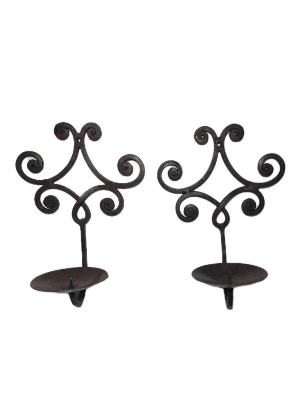 2 Vtg Wrought Iron Candle Holder Wall Sconce Set Rusty Primitive 9 × 7 Candles